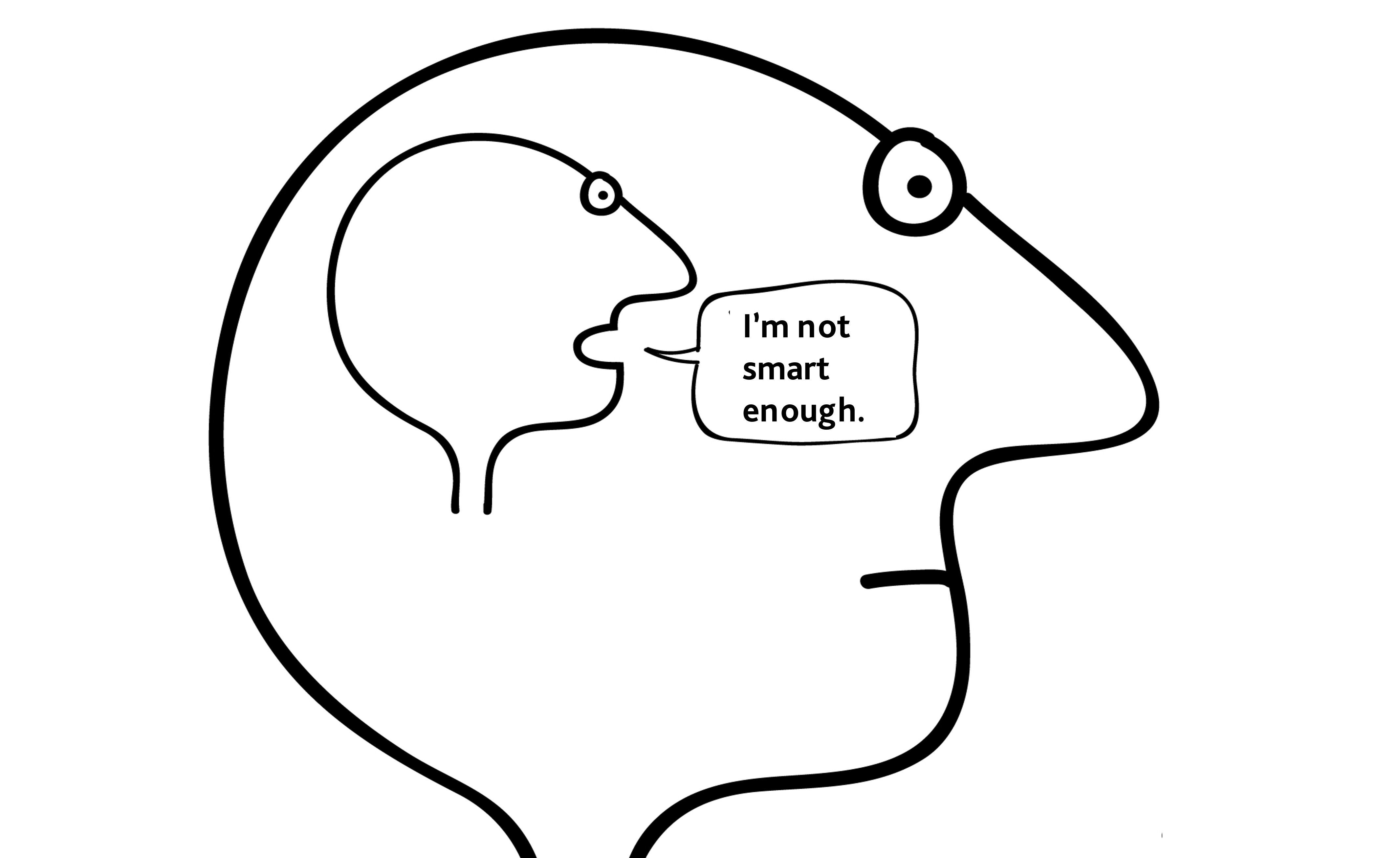 Illustration of a person telling themselves “I’m not smart enough,” representing how limiting beliefs can become part of our identity.